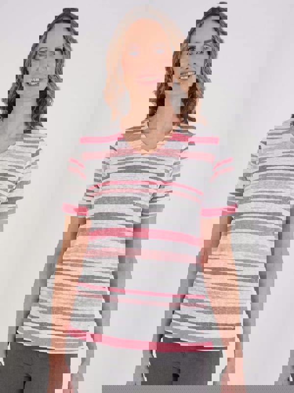 TIGI Stripe And Diamante V Neck Top