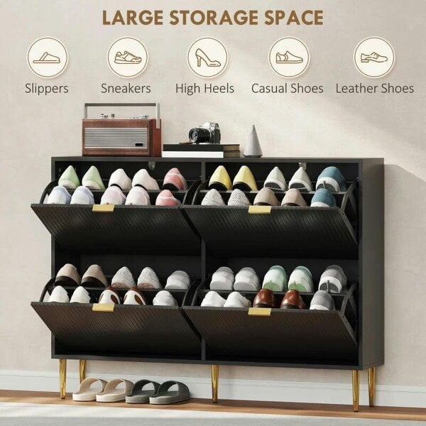 Bobobiy Elegant Four-Drawer Shoe Cabinet - Black