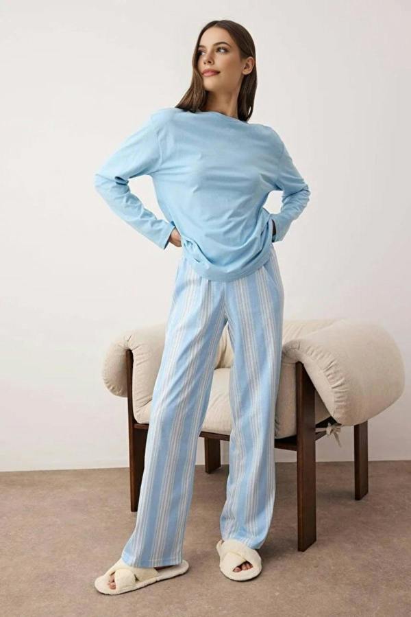 WOVCOR 2-Piece Cotton Striped Knit Pajama Set
