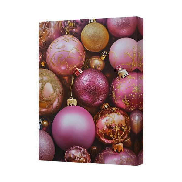 Benjamin Tate Design Pink Christmas Ornaments Canvas Art Print With Deep Wooden Frame