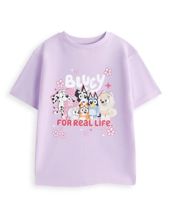 Vanilla Underground Bluey Girls Purple For Real Life Short Sleeved T-Shirt