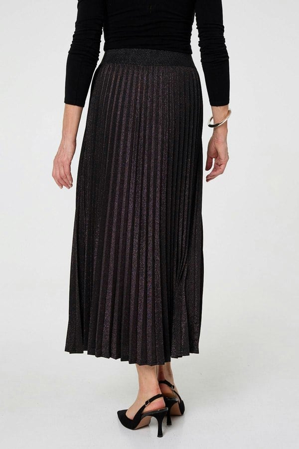 Black | Sparkly Pleated High Waist Maxi Skirt

