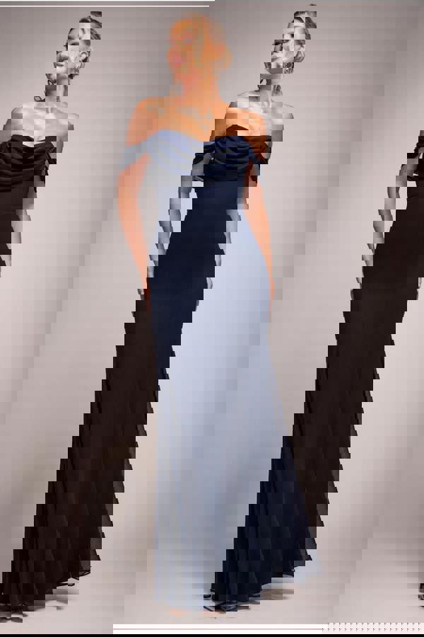 Chiffon Bardot Cowl Neck Maxi Dress - Navy DR2781A