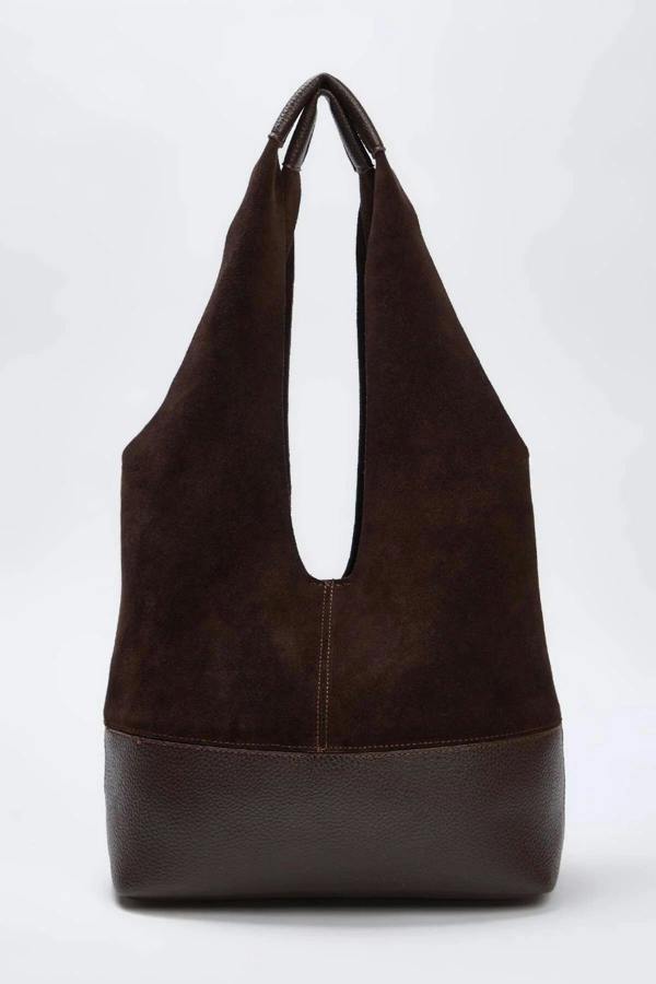 WOVCOR Genuine Leather Midi Shoulder Bag with Zipper Expandable
