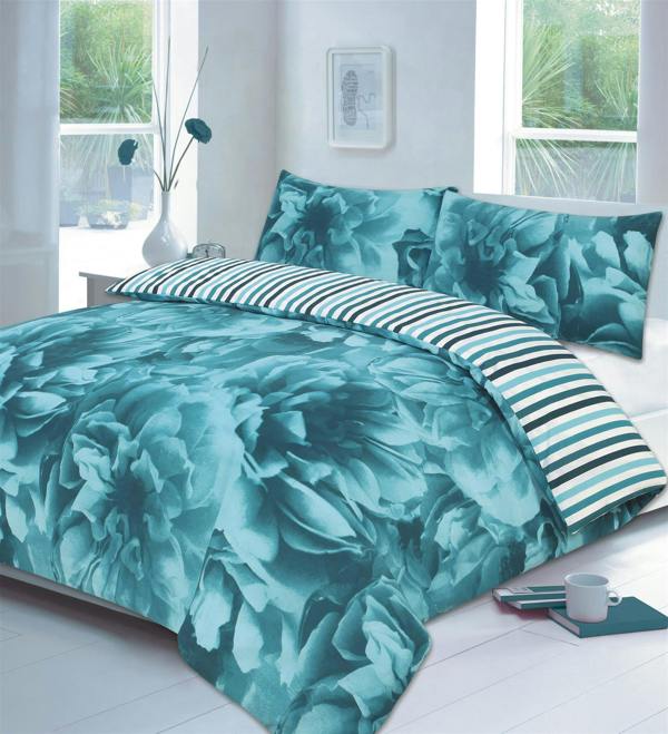 Rose Teal Duvet Cover Set