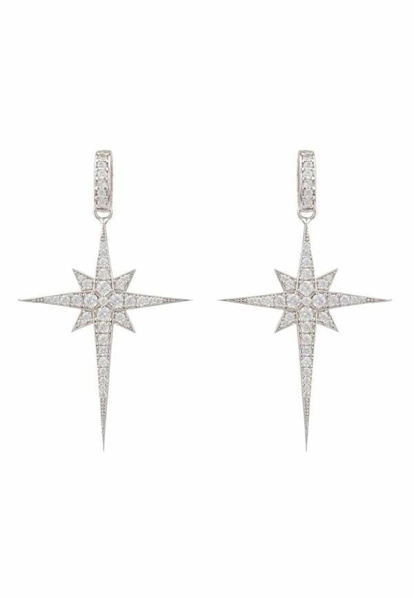 North Star Burst Large Drop Earrings Silver - LATELITA Earrings