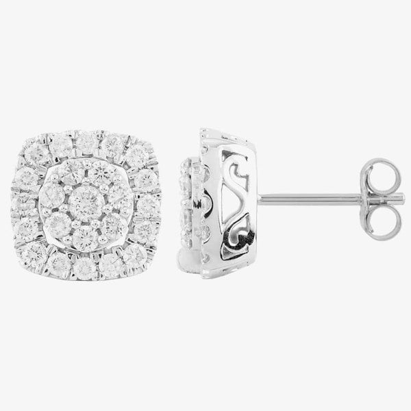 T. H. Baker 9ct White Gold 1.00ct Diamond Square Cluster Stud Earrings TH0123645