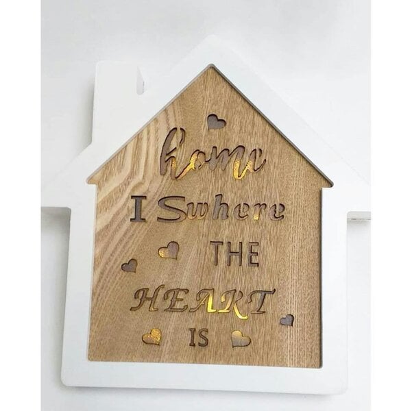 Shatchi 25cm Wooden LED Light Up Table Frame Heart Plaque in White and Brown for Home Decor