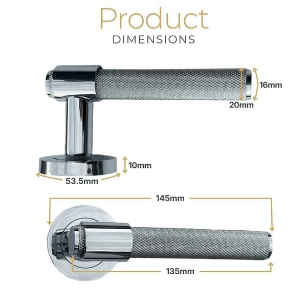 EDH Door Hardware Polished Chrome Knurled Door Handles on Round Rose – Modern Internal Lever Handle