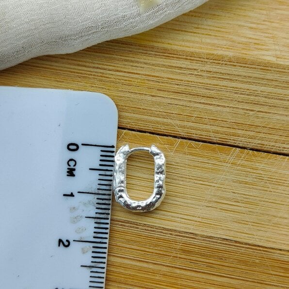 The Colourful Aura Sterling Silver U Shape Rectangle Square hammered Foil Hoop Huggies Earrings