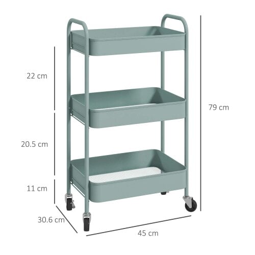 Wyld Haus Ravito Fari Metal Light Blue 3 Tier Steel Storage Trolley