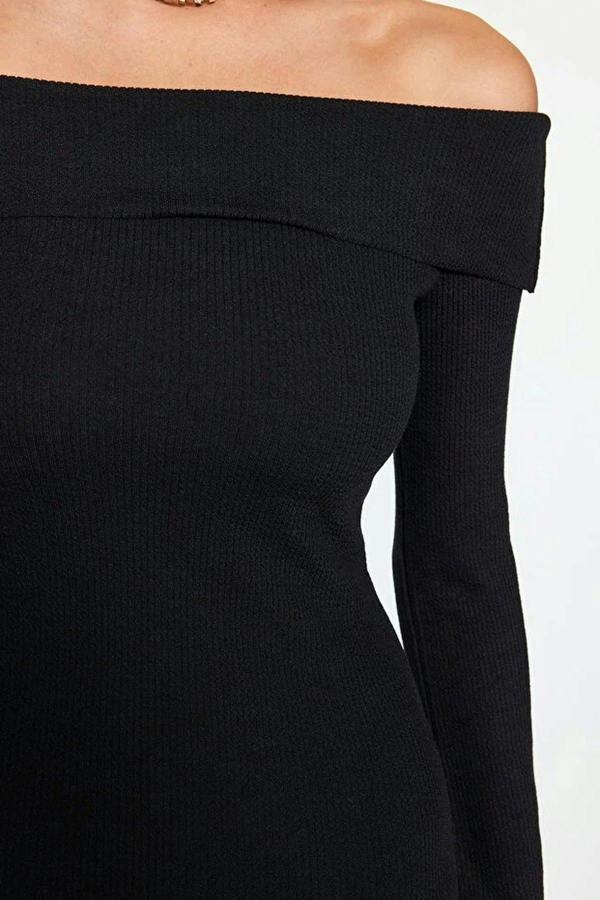 WOVCOR Carmen Collar Soft Textured Midi Knit Pencil Dress