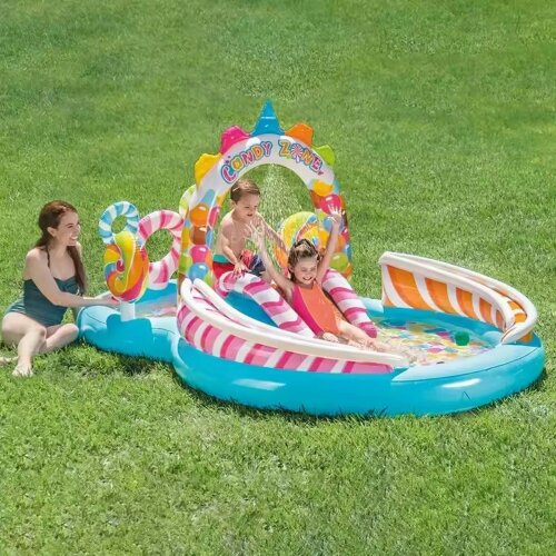 Intex Candy Zone Kids Inflatable Water Play Centre with Slide & Sprinkler