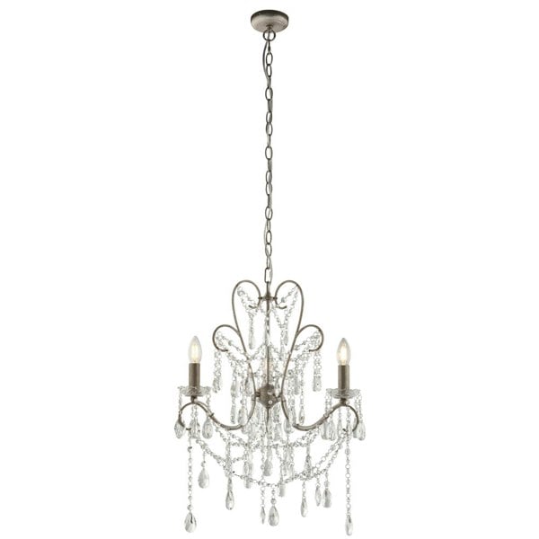 Aged Silver Ceiling Chandelier - 3 Bulb Light Decorative Ceiling Pendant Fitting