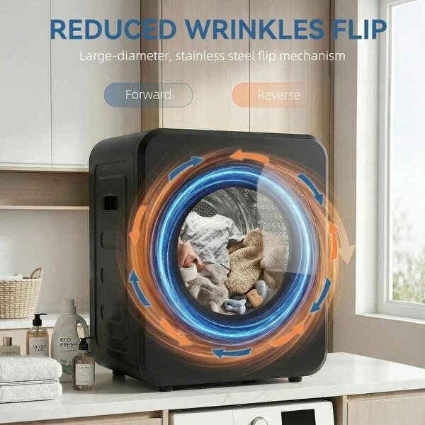 Vented Tumble Dryer, 4 kg Front Tumble Dryer with Stainless Steel Tub, 800W Compact Freestanding Black