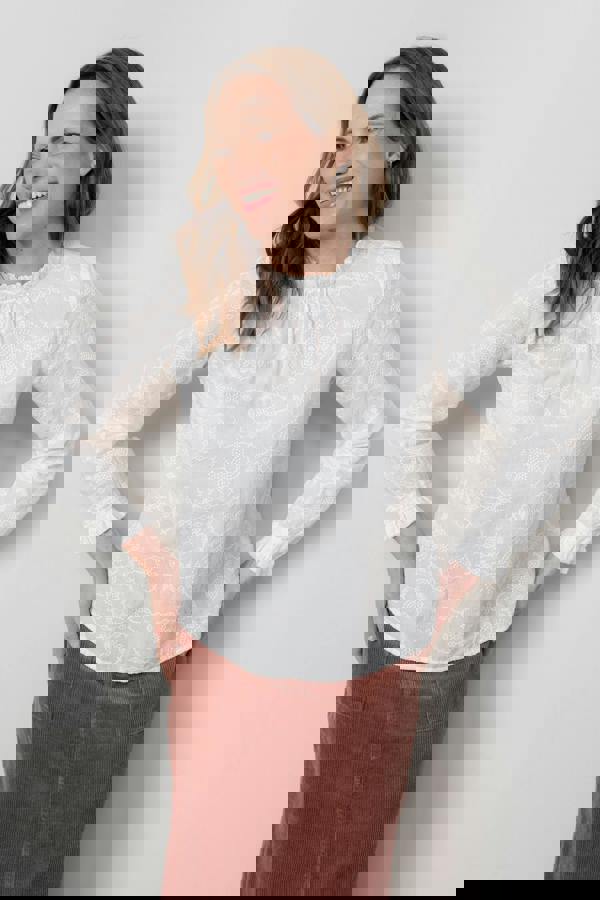 Fiona Gathered Neck Blouse White | Lily and Me Clothing