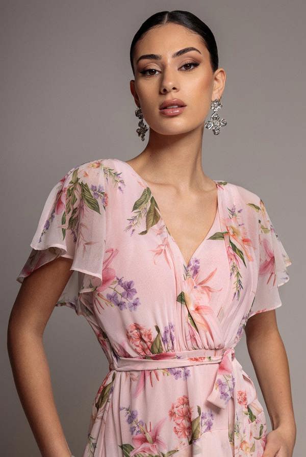 Flutter Sleeve Midaxi Wrap Dress - Blush Pink DR5140