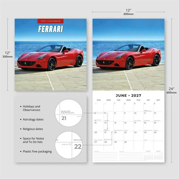 Ferrari Calendar 2027, Wall Calendars, Month To View, Transport, Gift