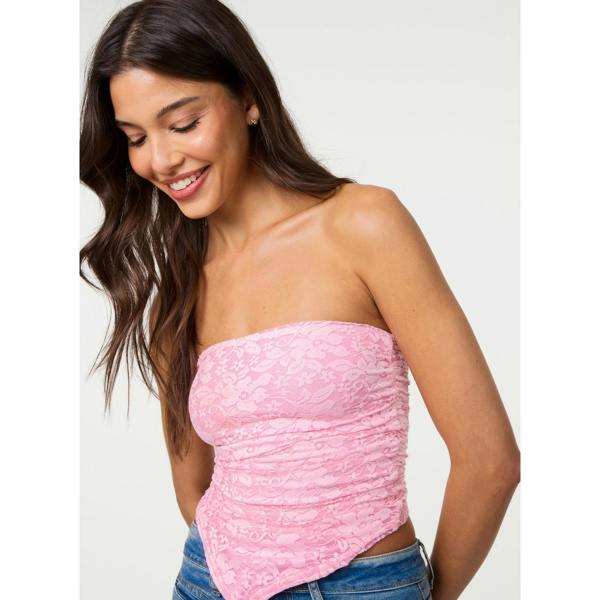 Pink Vanilla Bandeau Ruched Side Lace Top