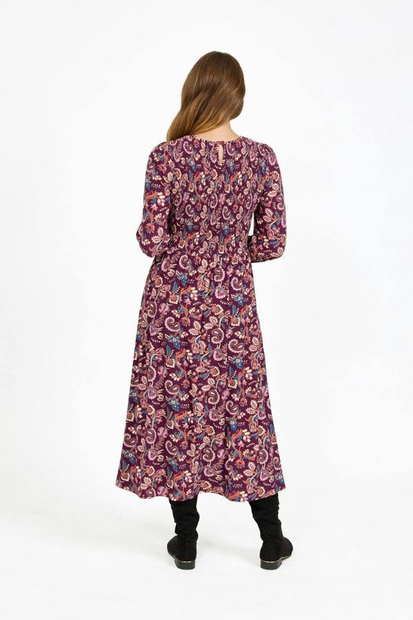Mudflower Paisley Print Shirred Soft Touch Bodice Midi Dress