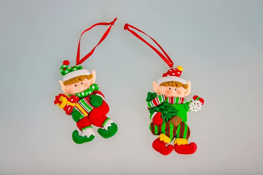 12 Pack Multicolour Hand Painted Ceramic Elf Hanging Christmas Tree Decorations image 6