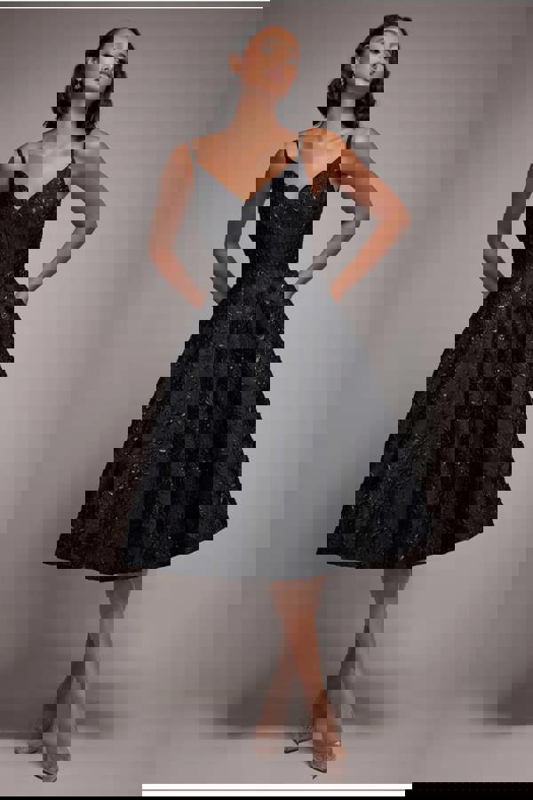 Jacquard Sleeveless A-line Midi Dress - Black DR4163