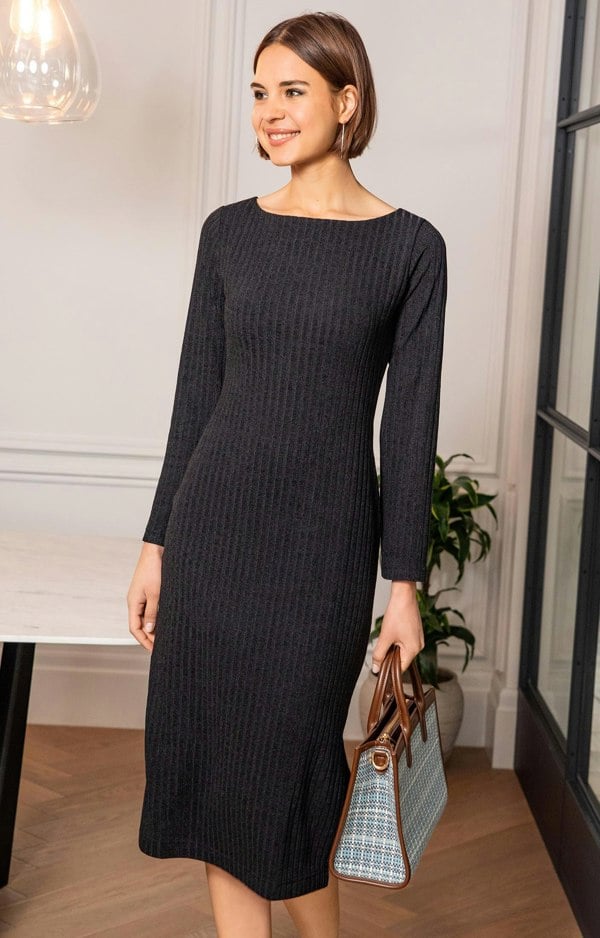 Alie Street London Noelle Rib Knit Jumper Dress (Black)