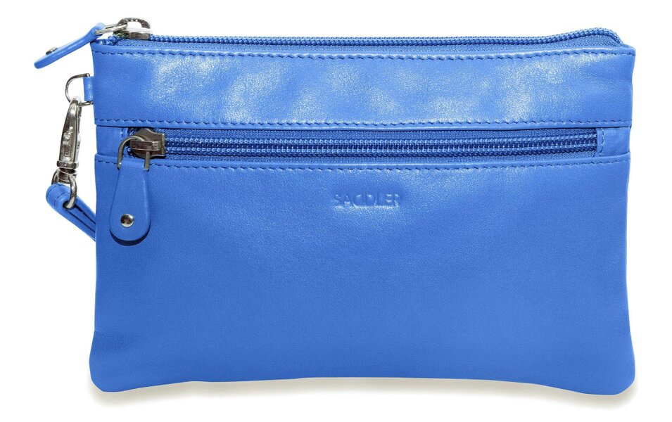 SADDLER SCARLETT Leather Zip Top Mini Clutch - Phone Holder with Detachable Wrist Strap - RFID Protected - Electric Blue