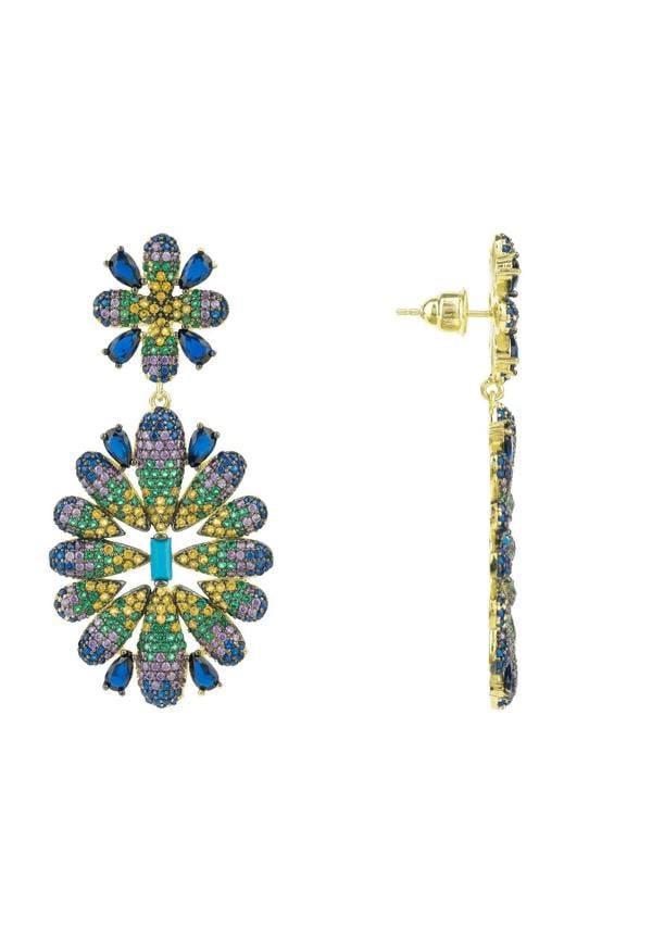 Latelita Babylon Multicoloured Flower Drop Earrings Gold