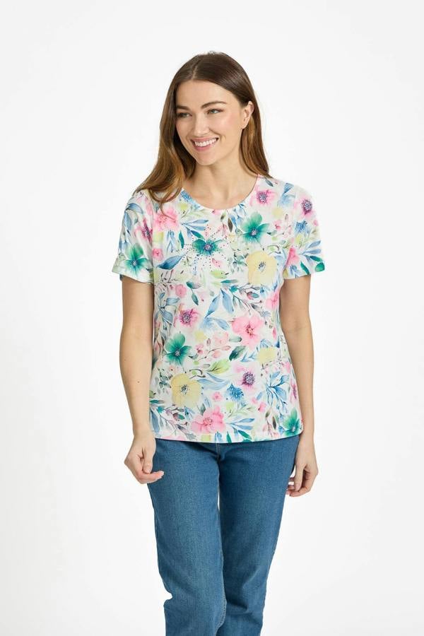 Mudflower Floral Print Water-Colour Effect Top