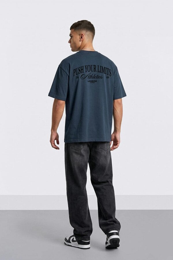 London Attitude Push Your Limits Oversized Heavyweight T-Shirt in Black Print