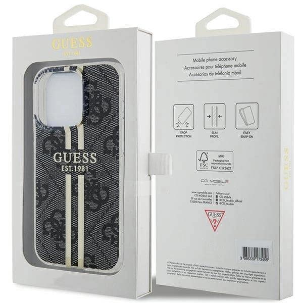 Guess IML 4G Gold Stripe Hard Case for iphone 15 Pro 6.1" Black - GUHCP15LH4PSEGK
