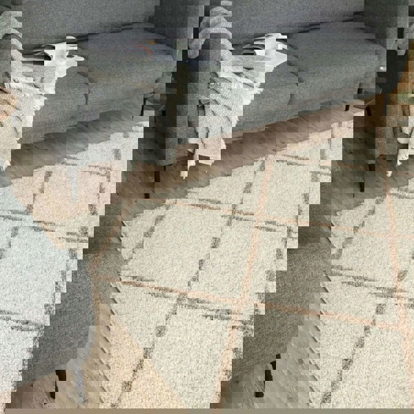 Diamond Design Thick Shaggy Area Rugs Ivory Beige