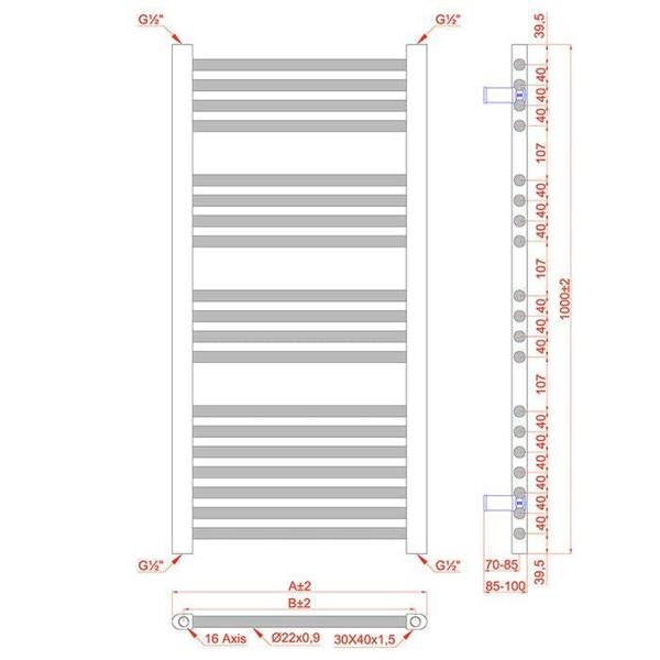 MYHOMEWARE 500 x 1000 mm Shiny Gold Electric Bathroom Towel Rail Radiator With Manual Electric Element Pre-Filled Standard Element