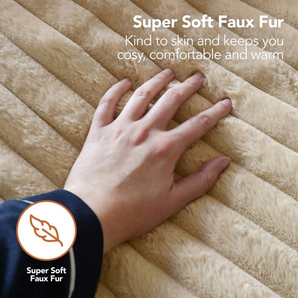 Igenix Luxury Heated Faux Fur Throw 160 x 130 cm - Latte