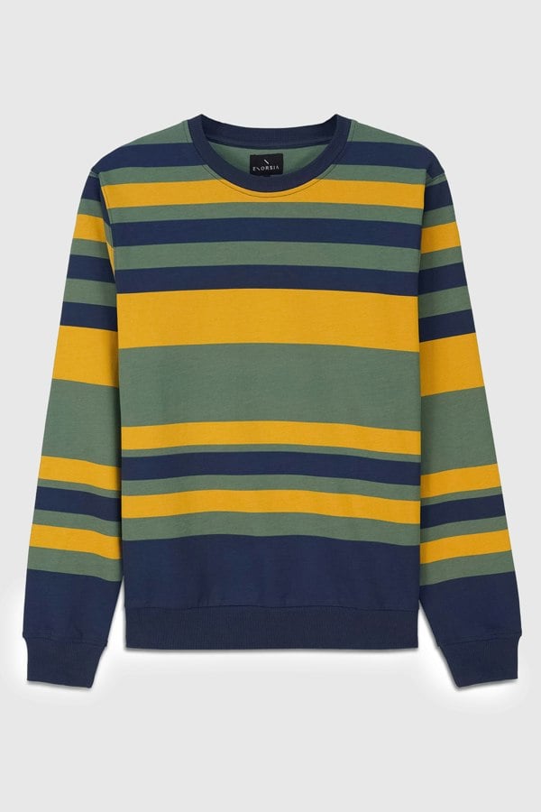 ENORSIA Mens Classic Print Stripe Sweatshirt