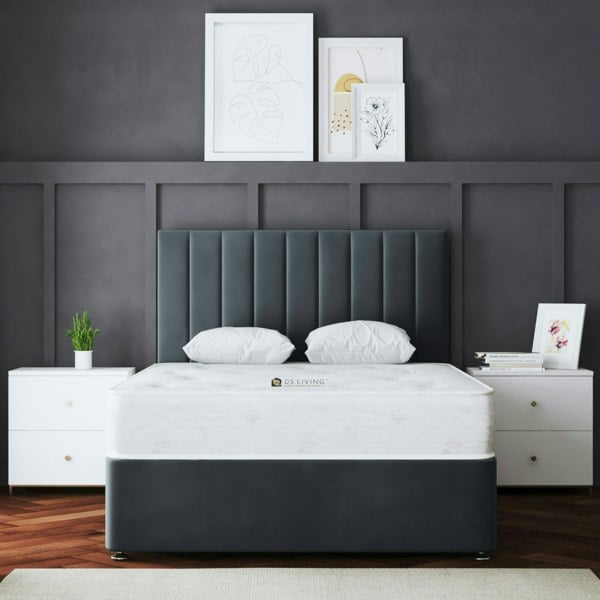 DS Living Amelia Divan Bed with Upholstered Headboard - Four Drawers - Grey (Steel) - King