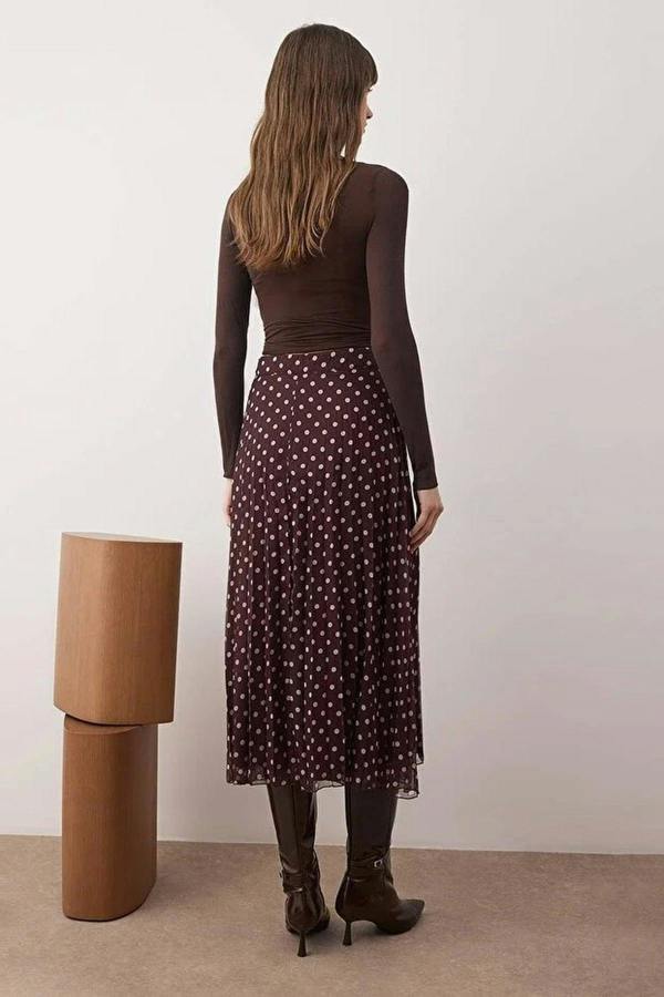 WOVCOR Polka Dot Lined Chiffon Pleated Midi Skirt