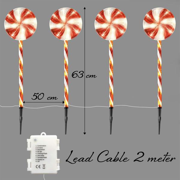 63cm Outdoor Red Lollipop Candy Cane Lights, Pack of 2 Sets with 8 Canes, 8 Modes image 5