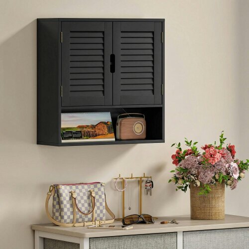 Wyld Haus Neco Wall Mounted Bathroom Storage Cabinet With Adjustable Shelves Black 60 x 20 x 60cm