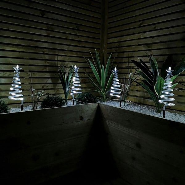 Samuel Alexander Set of 4 Battery Operated LED Cool White Spiral Tree Path Lights Christmas Decoration with Timer