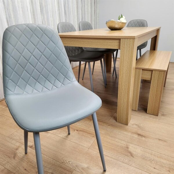Kosy Koala Wooden Dining Table Set for 6 Oak Effect Table With 4 Grey Gem Patterned  Chairs and 1 Bench
