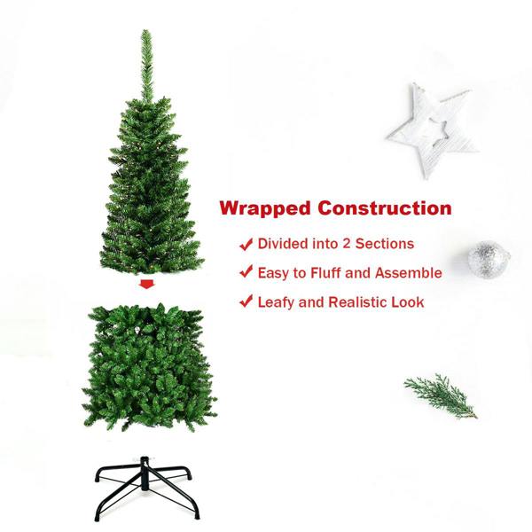 4ft to 8ft Green Pencil Pre-Lit Artificial Christmas Trees with Metal Stand image 5