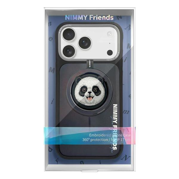 Nimmy Friends Nimmy Big Eye Cute Pet Travel Panda Face Case with Detachable MagSafe Grip for iPhone 17 Pro 6.3" Black Grey