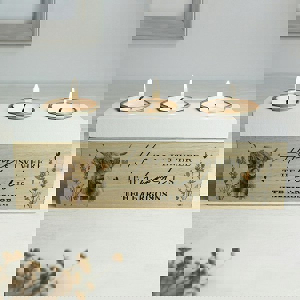 Personalised Memento Company Personalised Highland Cow Triple Tea Light Box