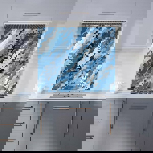 Warren Reed - Designer Blue And Grey Canvas Brushstrokes Kitchen Splashback