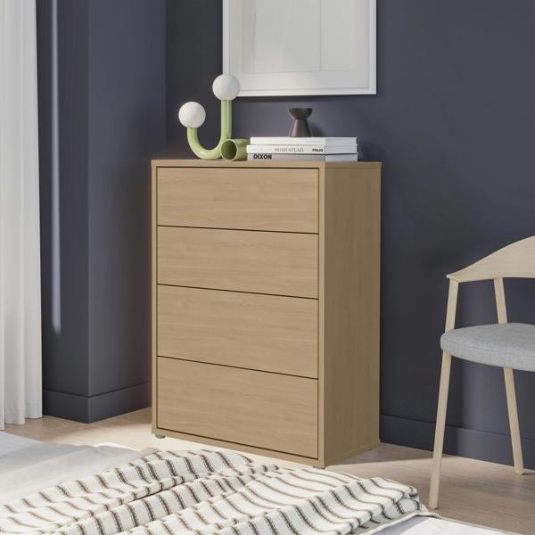 Alice Springs 4 Drawer Chest with Push-to-Open Drawers in Elegancia Oak and White