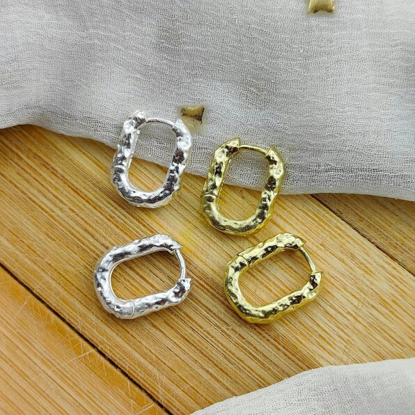 The Colourful Aura Sterling Silver U Shape Rectangle Square hammered Foil Hoop Huggies Earrings
