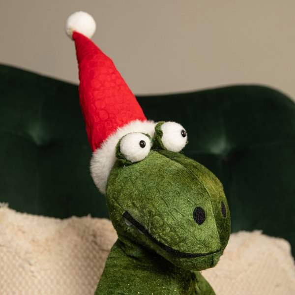Samuel Alexander 48cm Green Sitting Christmas Dinosaur with Santa Hat