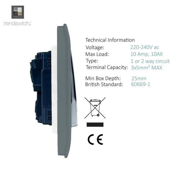 Trendi Switch 4 Gang 1 or 2 Way Light Switch in Warm Grey